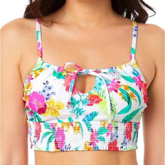 SALT + COVE Juniors Retro Hibiscus Smocked Cami Bikini Top Multicolor Small - Picture 1 of 9